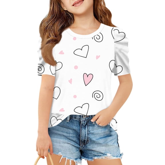 WTOBBY Summer Girls Short Sleeve Floral Casual T-Shirt Top with Round Neck - Children's Shirt for Playdates and Everyday Adventures,White 140