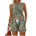 thumbnail image 1 of WTOBBY Summer Women's Fashion Two Piece Outfit Vintage Floral Print Vest Sleeveless Top and Shorts Set Comfortable and Trendy for Casual Wear ,Army Green L, 1 of 6