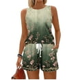 thumbnail image 1 of WTOBBY Summer Women's Fashion Two Piece Outfit Vintage Floral Print Vest Sleeveless Top and Shorts Set Comfortable and Trendy for Casual Wear ,Green XL, 1 of 6