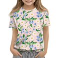 thumbnail image 1 of WTOBBY Toddler Girls Floral Print Short Sleeve T-Shirt Top - Casual Kids Shirt with Round Neck for Summer, School, and Everyday Wear,Light Green 110, 1 of 5