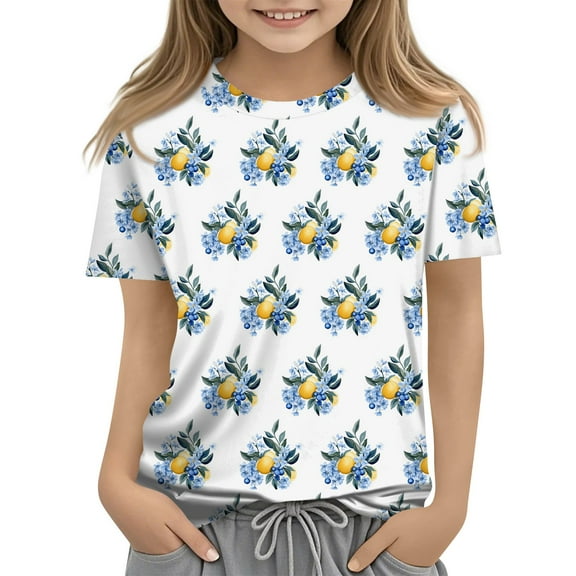 WTOBBY Toddler Girls Floral Print Short Sleeve T-Shirt Top - Casual Kids Shirt with Round Neck for Summer, School, and Everyday Wear,Mint Green 150