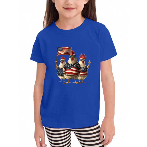 WTOBBY Toddler Girls Short Sleeve Independence Day Small Print T-Shirt Top - Casual Kids Shirt for Patriotic Fun and Everyday Wear,Blue 160