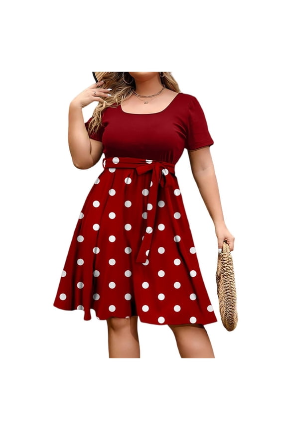 Trendy Plus Size Office Dress, Professional Short Sleeve Round Neck Waist-Defining Floral Print for Work Events Conferences and Business Casual,Red 3XL