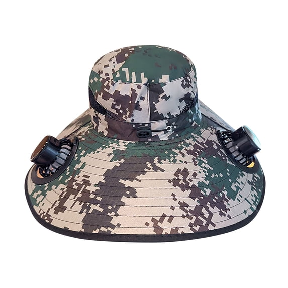 WTOBBY Unisex Wide Brim Solar Hat with Dual Fans, Fishing and Beach Ready Cooling Cap, USB and Solar Power Options for Men and Women, UPF 50+ Protection,Army Green