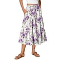 thumbnail image 1 of WTOBBY Vacation Style Floral Pleated Skirt Women's Drawstring High Waist Long Skirt Lightweight Summer Beach Skirt Tiered Flowy Boho Skirt with Elastic Waistband,Purple 2XL, 1 of 4