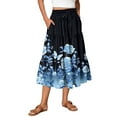thumbnail image 1 of WTOBBY Vacation Style Floral Pleated Skirt Women's Drawstring High Waist Long Skirt Lightweight Summer Beach Skirt Tiered Flowy Boho Skirt with Elastic Waistband,Dark Blue XL, 1 of 4