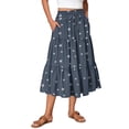 thumbnail image 1 of WTOBBY Vacation Style Floral Pleated Skirt Women's Drawstring High Waist Long Skirt Lightweight Summer Beach Skirt Tiered Flowy Boho Skirt with Elastic Waistband,Navy S, 1 of 4