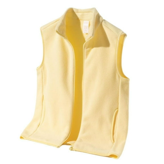 WTOBBY Winter Light Luxury Fashion Fleece Vest for Men, Sleeveless Waistcoat Jacket in Solid Color, Warm Casual Layering Piece for Cold Weather Style,Yellow L