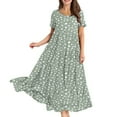 thumbnail image 1 of WTOBBY Women Casual Loose Bohemian Floral Short Sleeve Long Maxi Summer Beach Swing Dress with Flowy Skirt for Festivals and Relaxed Outings,Mint Green L, 1 of 5