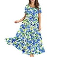 thumbnail image 1 of WTOBBY Women Casual Loose Bohemian Floral Short Sleeve Long Maxi Summer Beach Swing Dress for Festivals Vacation and Boho Chic Look,Royal Blue S, 1 of 5