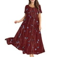 thumbnail image 1 of WTOBBY Women Casual Loose Bohemian Floral Short Sleeve Long Maxi Summer Beach Swing Dress for Festivals Vacation and Boho Chic Look,Wine M, 1 of 5