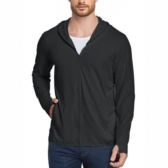 WTOBBY Women and Men Same Fashion Sun Protective Coat, Summer UV Protection Breathable Lightweight Outerwear Jacket with Hood for Outdoor Activities ,Black L