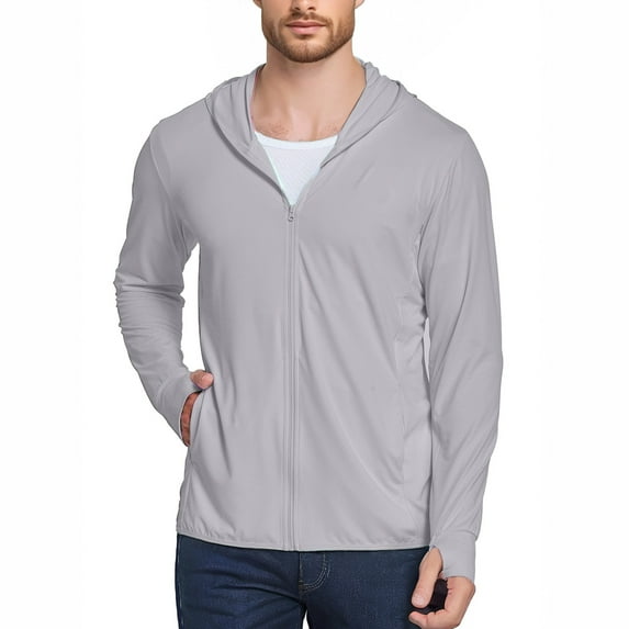 WTOBBY Women and Men Same Fashion Sun Protective Coat, Summer UV Protection Breathable Lightweight Outerwear Jacket with Hood for Outdoor Activities ,Light Gray 2XL
