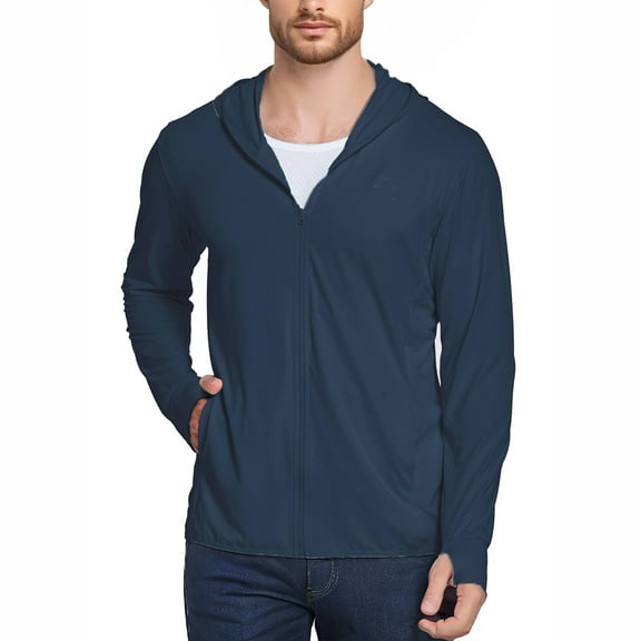 WTOBBY Women and Men Same Fashion Sun Protective Coat, Summer UV Protection Breathable Lightweight Outerwear Jacket with Hood for Outdoor Activities ,Navy XL