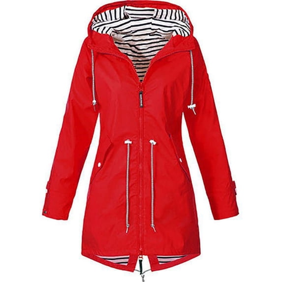 WTOBBY Women Solid Rain Jacket Outdoor Waterproof Hooded Windproof with Zipper, 3-in-1 Design for Hiking Suit and Mountaineering,Red 2XL