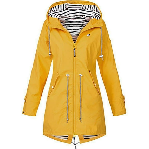WTOBBY Women Solid Rain Jacket Outdoor Waterproof Hooded Windproof with Zipper, 3-in-1 Design for Hiking Suit and Mountaineering,Yellow XL