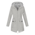 thumbnail image 1 of WTOBBY Women Solid Stripe Mid-Length Waterproof Sun Protective Outdoor Sports Rain Jacket, Hooded Windproof for Hiking and Casual,Light Gray 5XL, 1 of 4