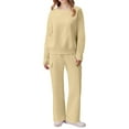 thumbnail image 1 of WTOBBY Women's 2 Piece Casual Round Neck Sportswear Set with Multi-Pocket Wide Leg Athletic Pants, Loose Fit Tracksuit Outfit for Women,Beige L, 1 of 4