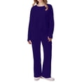 thumbnail image 1 of WTOBBY Women's 2 Piece Casual Round Neck Sportswear Set with Multi-Pocket Wide Leg Athletic Pants, Loose Fit Tracksuit Outfit for Women,Purple XL, 1 of 4