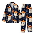 thumbnail image 1 of WTOBBY Women's 2 Piece Printed Pajama Set, Long Sleeve Button Up Top and Wide Leg Pants, Halloween Theme Home Casual Suit, Comfortable Sleepwear for Women, Fun Holiday Outfit,Navy XL, 1 of 3