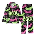 thumbnail image 1 of WTOBBY Women's 2 Piece Printed Pajama Set, Long Sleeve Button Up Top and Wide Leg Pants, Halloween Theme Home Casual Suit, Comfortable Sleepwear for Women, Fun Holiday Outfit,Green S, 1 of 3