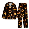 thumbnail image 1 of WTOBBY Women's 2 Piece Printed Pajama Set, Long Sleeve Button Up Top and Wide Leg Pants, Halloween Theme Home Casual Suit, Comfortable Sleepwear for Women, Fun Holiday Outfit,Dark Gray S, 1 of 3