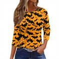 thumbnail image 1 of WTOBBY Women's 3/4 Sleeve Bat and Pumpkin Print Round Neck Casual T-Shirt Top Halloween Themed Fashion Tee for Autumn Holiday Celebration,Orange 3XL, 1 of 4