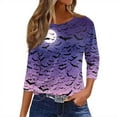 thumbnail image 1 of WTOBBY Women's 3/4 Sleeve Bat and Pumpkin Print Round Neck Casual T-Shirt Top Halloween Themed Fashion Tee for Autumn Holiday Celebration,Purple S, 1 of 4