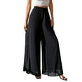 thumbnail image 1 of WTOBBY Women's Airy Chiffon Wide Leg Casual Pants with Straight Cut, Relaxed Loose Fit and Flowy Silhouette for Summer Evenings and Elegant Weekend Wear,Black L, 1 of 6