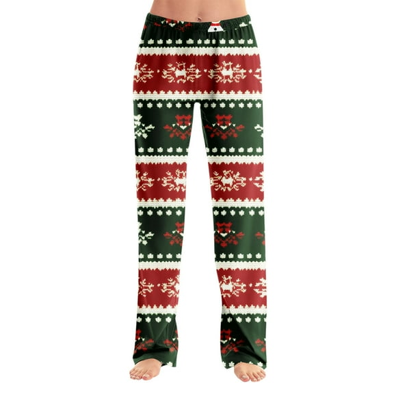 WTOBBY Women's Anime Design Pajama Pants with Christmas Print, Sleepwear for Casual Use, Elastic Waist for Comfort, Straight Leg Yoga Trousers, Ideal for Home and Lounge,Army Green M