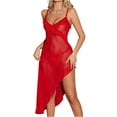 thumbnail image 1 of WTOBBY Women's Asymmetric Hem Chemise, Sheer Mesh Long Nightgown, One-Shoulder Design, Flowy Sleep Dress for Women ,Red L, 1 of 5