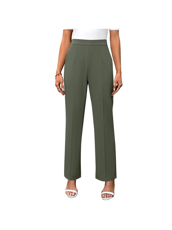 Women's Autumn Ready Straight Leg Dress Pants in Nine Point Harlan Style for Business Casual Office Wear, Weekend Events and Seasonally Appropriate Smart Style,Army Green S
