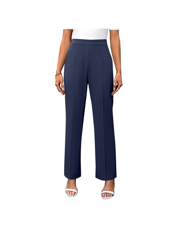 Women's Autumn Ready Straight Leg Dress Pants in Nine Point Harlan Style for Business Casual Office Wear, Weekend Events and Seasonally Appropriate Smart Style,Navy S
