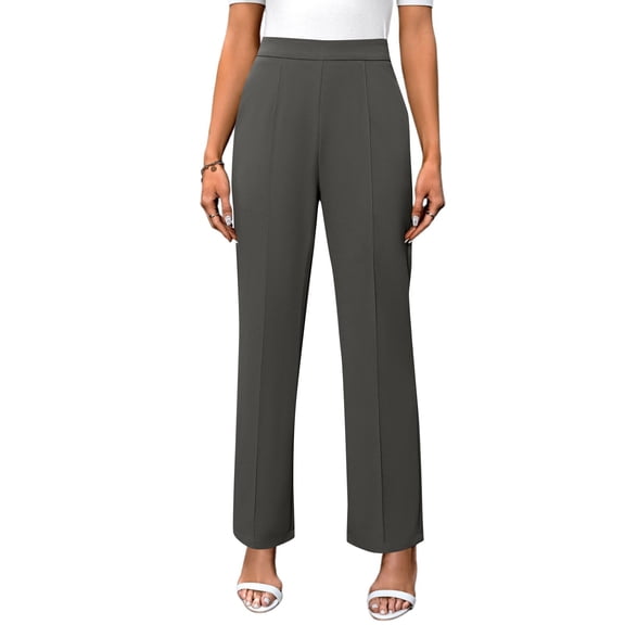 WTOBBY Women's Autumn Ready Straight Leg Dress Pants in Nine Point Harlan Style for Business Casual Office Wear, Weekend Events and Seasonally Appropriate Smart Style,Light Gray S