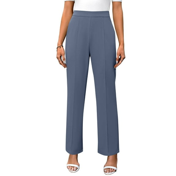 WTOBBY Women's Autumn Ready Straight Leg Dress Pants in Nine Point Harlan Style for Business Casual Office Wear, Weekend Events and Seasonally Appropriate Smart Style,Blue S