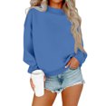 thumbnail image 1 of WTOBBY Women's Basic Round Neck Sweatshirt, Casual Long Sleeve Pullover, Everyday Comfort Top with Soft Touch Fabric and Classic Versatile Style,Sky Blue L, 1 of 5
