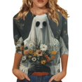 thumbnail image 1 of WTOBBY Women's Bat Element Print Round Neck 3/4 Sleeve Casual Top Halloween Themed Blouse for Fall Fashion and Seasonal Holiday Parties,Gray M, 1 of 5