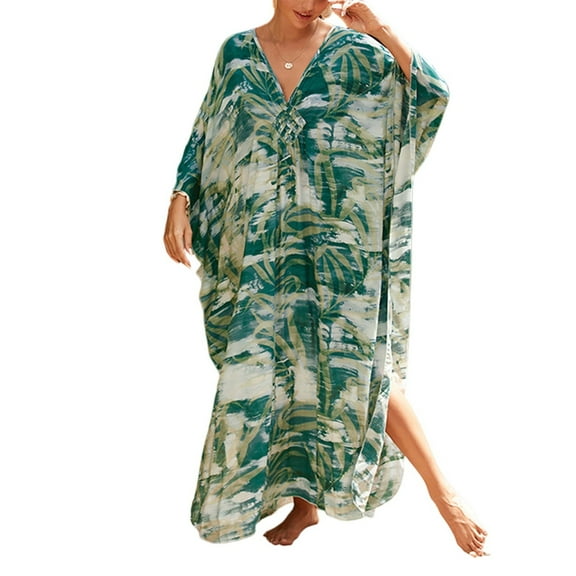 WTOBBY Women's Beach Cover-Up Swimsuit Bikini Outerwear Flowy Long Sleeve Dress Swimsuit Cape Jacket for Summer Poolside Resort Wear,Army Green One Size