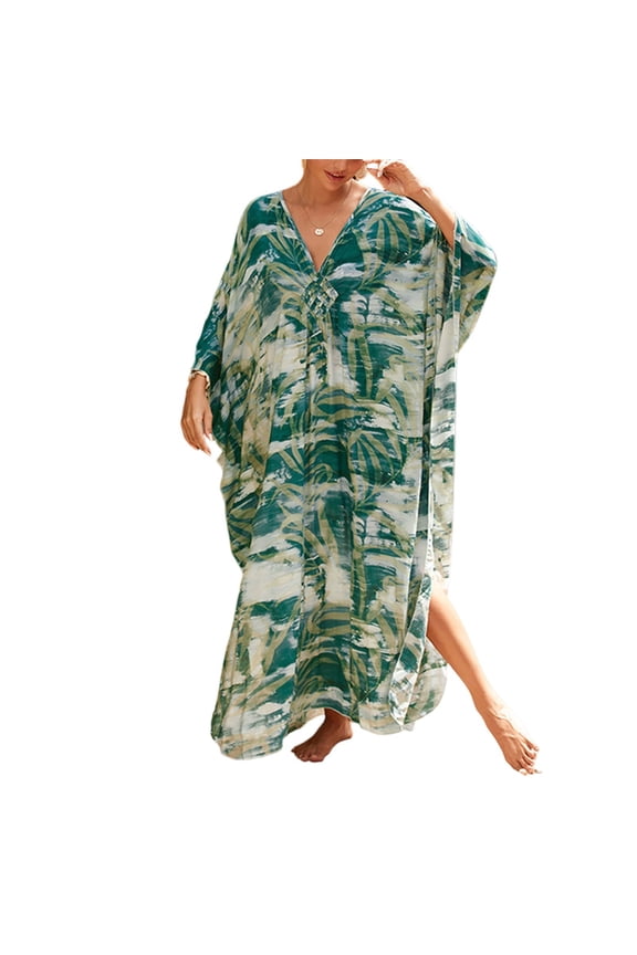 Women's Beach Cover-Up Swimsuit Bikini Outerwear Flowy Long Sleeve Dress Swimsuit Cape Jacket for Summer Poolside Resort Wear,Army Green One Size