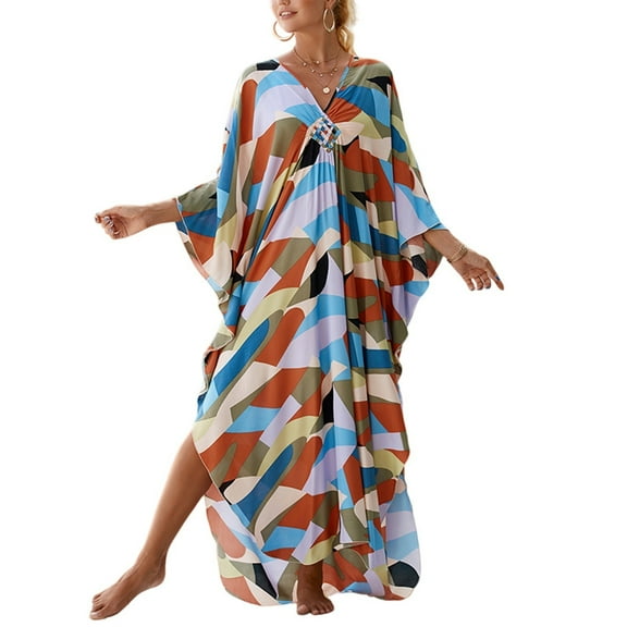 WTOBBY Women's Beach Cover-Up Swimsuit Bikini Outerwear Flowy Long Sleeve Dress Swimsuit Cape Jacket for Summer Poolside Resort Wear,Earthy Yellow One Size