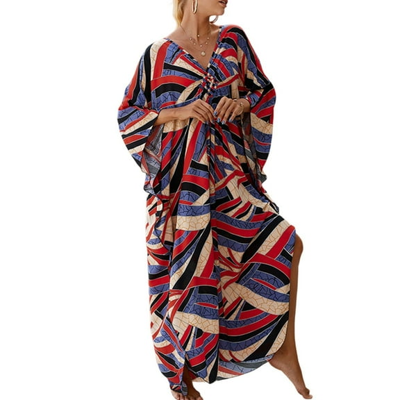 WTOBBY Women's Beach Cover-Up Swimsuit Bikini Outerwear Flowy Long Sleeve Dress Swimsuit Cape Jacket for Summer Poolside Resort Wear,Hot Pink One Size