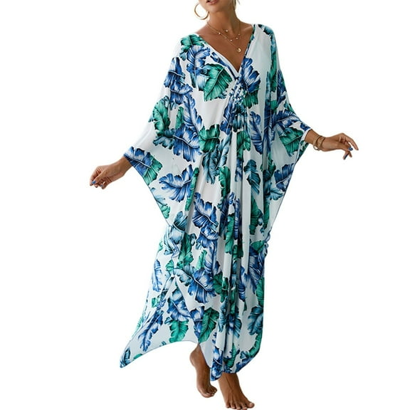 WTOBBY Women's Beach Cover-Up Swimsuit Bikini Outerwear Flowy Long Sleeve Dress Swimsuit Cape Jacket for Summer Poolside Resort Wear,Light Blue One Size