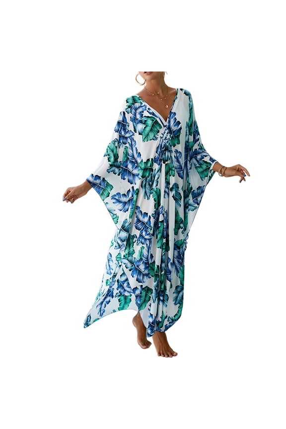 Women's Beach Cover-Up Swimsuit Bikini Outerwear Flowy Long Sleeve Dress Swimsuit Cape Jacket for Summer Poolside Resort Wear,Light Blue One Size