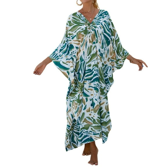 WTOBBY Women's Beach Cover-Up Swimsuit Bikini Outerwear Flowy Long Sleeve Dress Swimsuit Cape Jacket for Summer Poolside Resort Wear,Royal Blue One Size