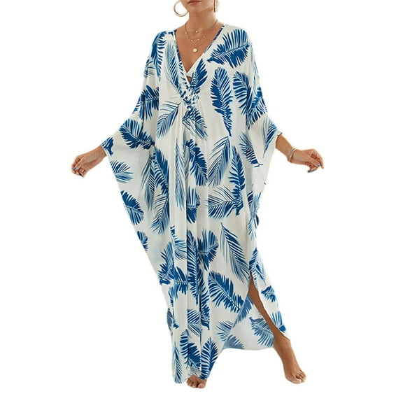 WTOBBY Women's Beach Cover-Up Swimsuit Bikini Outerwear Flowy Long Sleeve Dress Swimsuit Cape Jacket for Summer Poolside Resort Wear,Sky Blue One Size