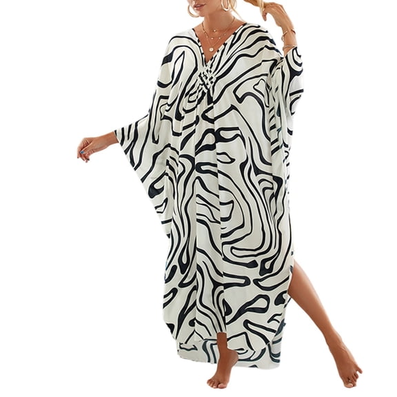 WTOBBY Women's Beach Cover-Up Swimsuit Bikini Outerwear Flowy Long Sleeve Dress Swimsuit Cape Jacket for Summer Poolside Resort Wear,Gray One Size