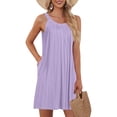 thumbnail image 1 of WTOBBY Women's Beach Vest Casual Summer Sleeveless Dress with Pocket Straps Solid Color for Swim Cover-Up and Lightweight Wear,Purple M, 1 of 5