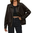 thumbnail image 1 of WTOBBY Women's Biker Style Faux Leather Jacket Short Coat Zippered Front Stand Collar Casual Outerwear Solid Color Edgy Look for Concert Night,Coffee XL, 1 of 6