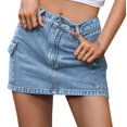 thumbnail image 1 of WTOBBY Women's Bodycon A-Line Denim Skirt High Waist Stretch Raw Hem Button Front Distressed short Skirt for Casual Outfit,Blue L, 1 of 5