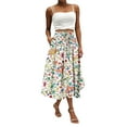 thumbnail image 1 of WTOBBY Women's Bohemian Flower Print Skirt with Solid Color Design and Pockets, Casual Temperament Half Skirt for Everyday Wear, A-Line Maxi Style with Elastic Waist,Beige L, 1 of 4